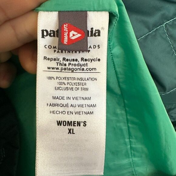 Patagonia Nano Puff Quilted Full Zip Outdoors Hiking Green Teal Women XL X-Large - Picture 5 of 9